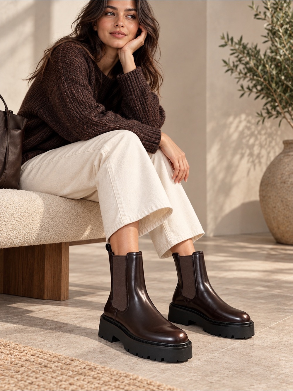 New H&M Chunky Dark Brown Chelsea Boots